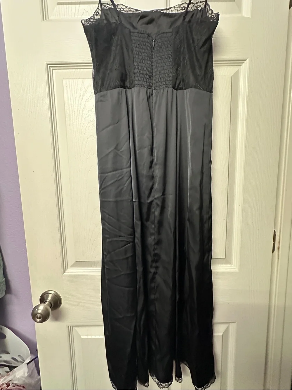 Abercrombie & Fitch Black Lace-Trim Satin Slip Dress - Womens Medium Petite